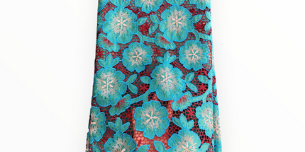 Top Quality Cord Lace Fabric in Teal Blue / Maroon - 5 Yards