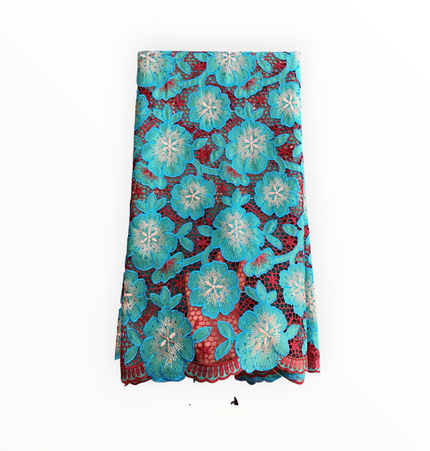 Top Quality Cord Lace Fabric in Teal Blue / Maroon - 5 Yards