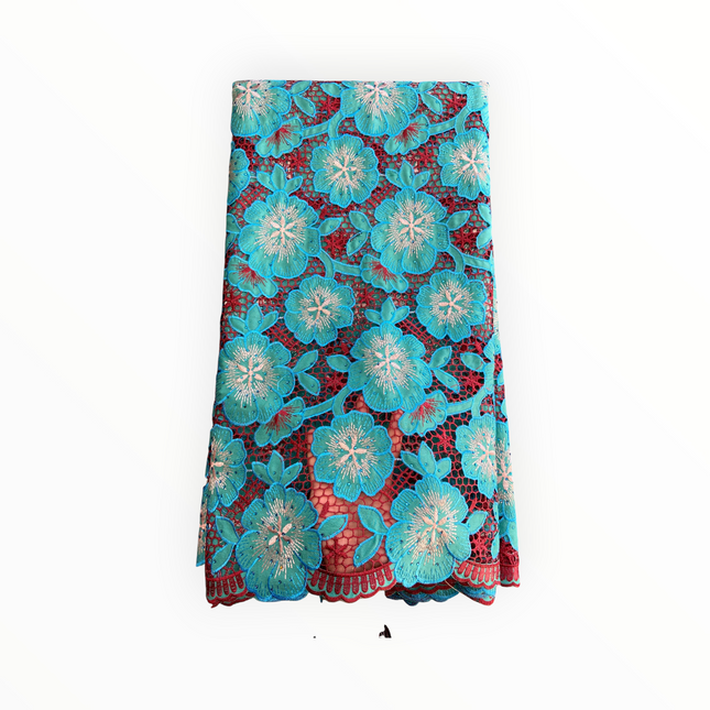 Top Quality Cord Lace Fabric in Teal Blue / Maroon - 5 Yards