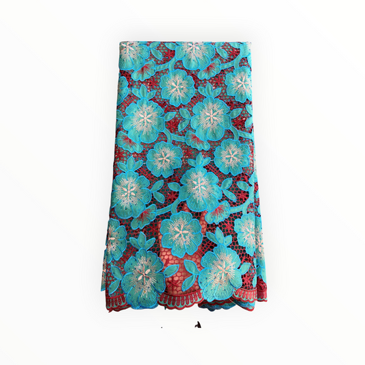 Top Quality Cord Lace Fabric in Teal Blue / Maroon - 5 Yards