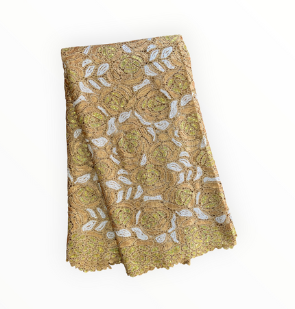 Premium Cord Lace with Sequins in Gold / White – 5 Yards Piece (New Collection)
