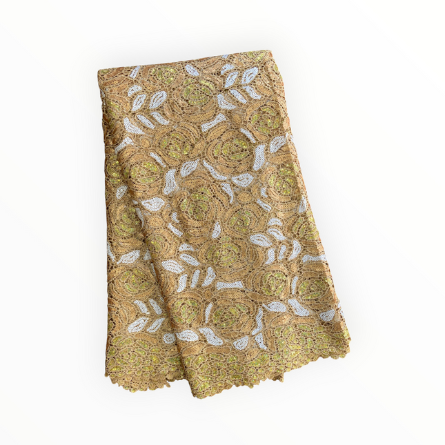 Premium Cord Lace with Sequins in Gold / White – 5 Yards Piece (New Collection)