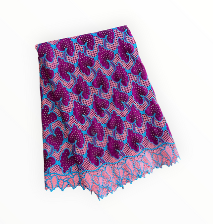 Top Quality Cord Lace Fabric in Purple / Baby Pink & Blue - 5 Yards