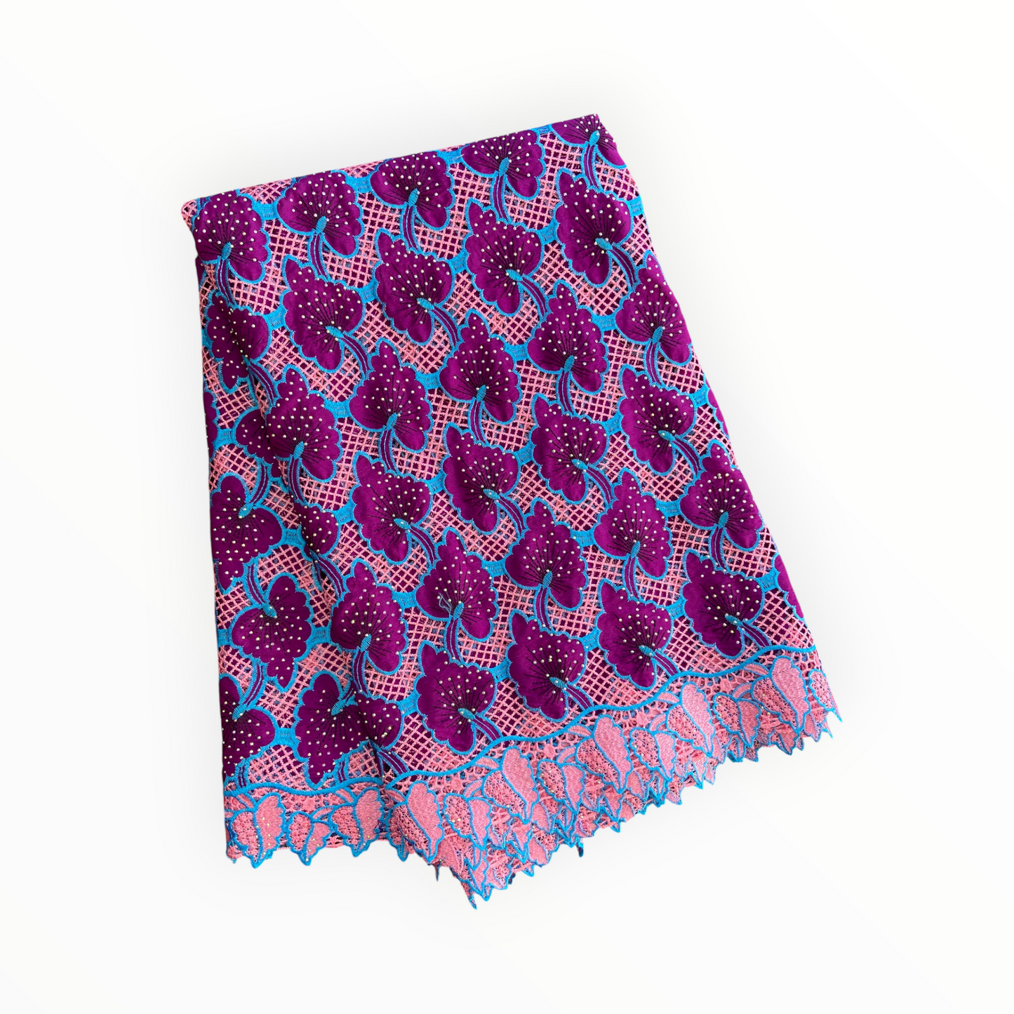 Top Quality Cord Lace Fabric in Purple / Baby Pink & Blue - 5 Yards