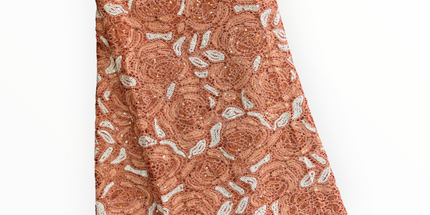 Premium Cord Lace with Sequins / Peach – 5 Yards Piece (New Collection)