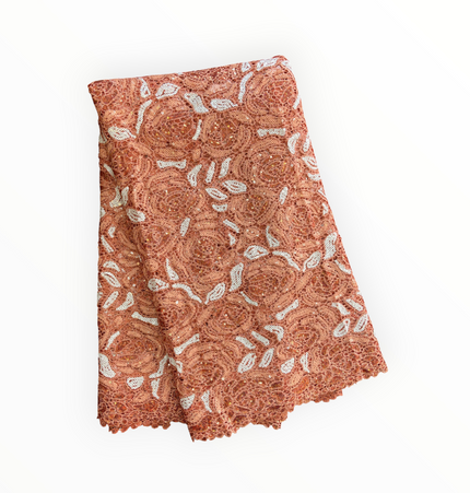 Premium Cord Lace with Sequins / Peach – 5 Yards Piece (New Collection)