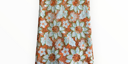 Top Quality Cord Lace Fabric in Lime Green / Orange - 5 Yards