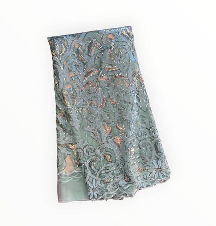 French Lace with Sequins in Lime Green – 5 Yards Piece