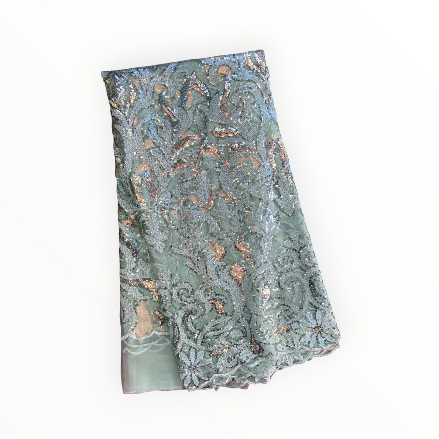 French Lace with Sequins in Lime Green – 5 Yards Piece