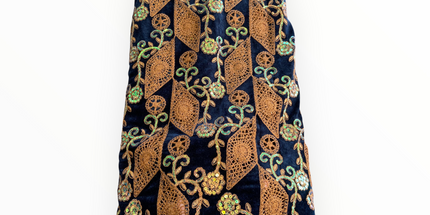 Luxury Velvet Lace Fabric in Navy / Brown – 5 Yards Piece