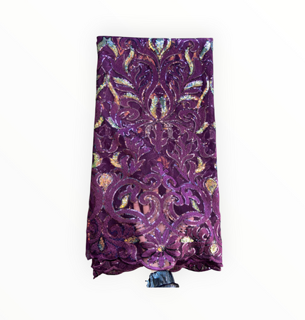 French Lace with Sequins in Purple – 5 Yards Piece
