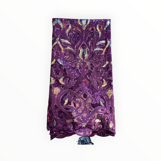 French Lace with Sequins in Purple – 5 Yards Piece
