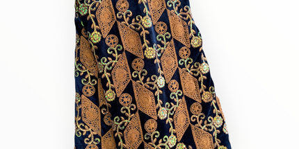 Luxury Velvet Lace Fabric in Navy / Brown – 5 Yards Piece