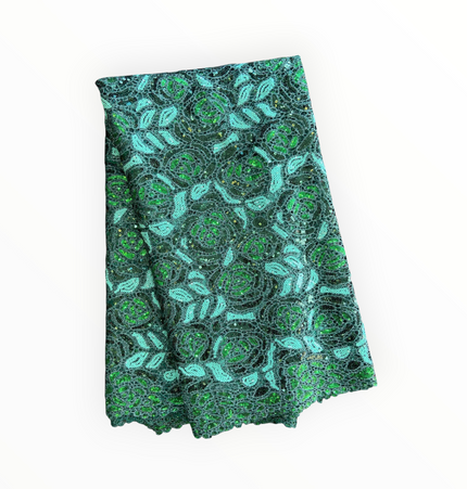 Premium Cord Lace with Sequins / Green – 5 Yards Piece (New Collection)