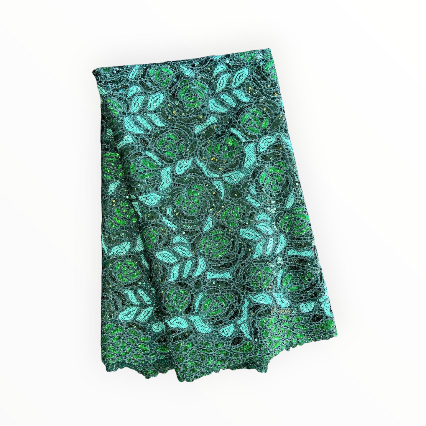 Premium Cord Lace with Sequins / Green – 5 Yards Piece (New Collection)