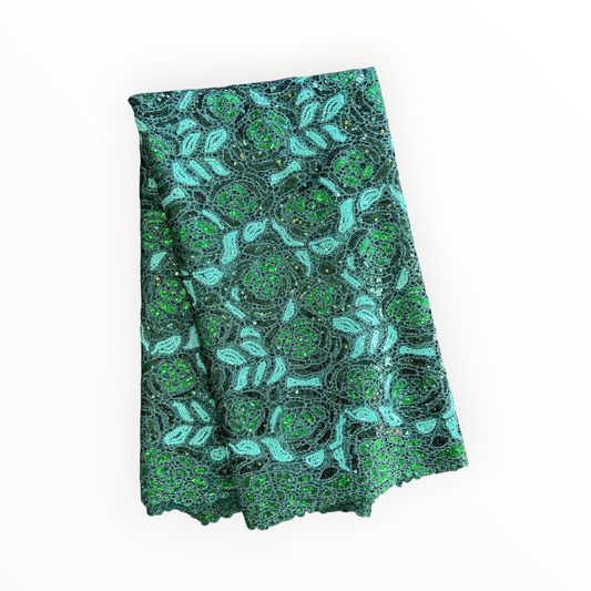 Premium Cord Lace with Sequins / Green – 5 Yards Piece (New Collection)