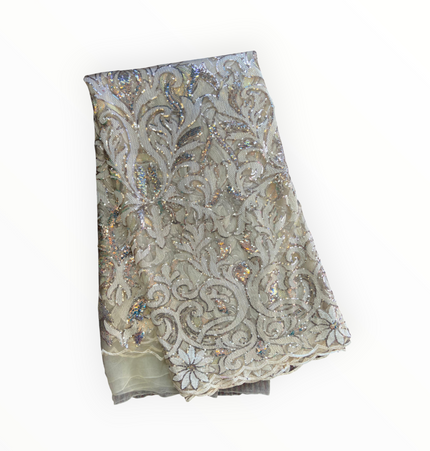 French Lace with Sequins in Light Gold – 5 Yards Piece
