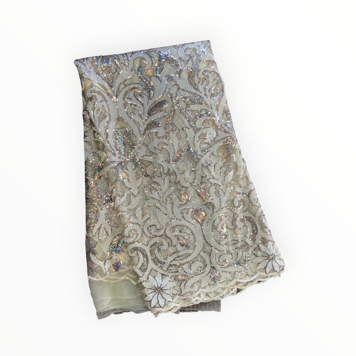 French Lace with Sequins in Light Gold – 5 Yards Piece