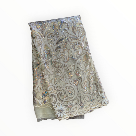 French Lace with Sequins in Light Gold – 5 Yards Piece