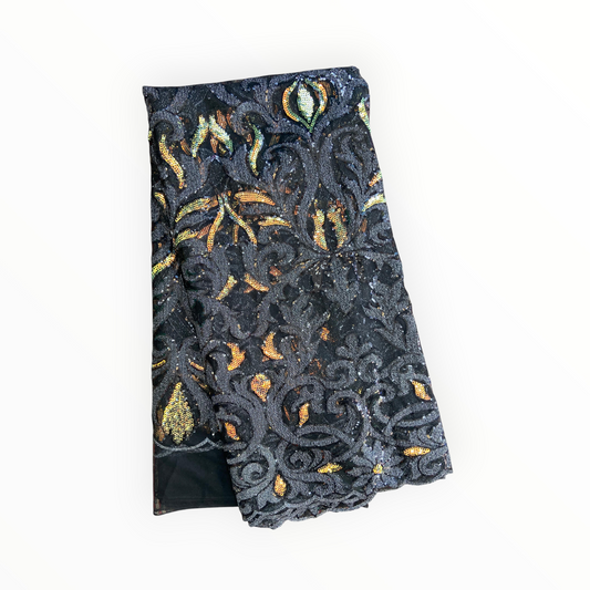 French Lace with Sequins in Black – 5 Yards Piece
