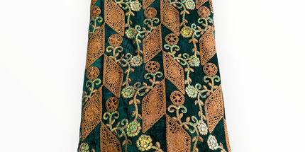 Luxury Velvet Lace Fabric in Green / Brown – 5 Yards Piece