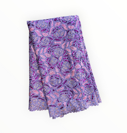 Premium Cord Lace with Sequins in Lilac / Purple / Pink – 5 Yards Piece (New Collection)