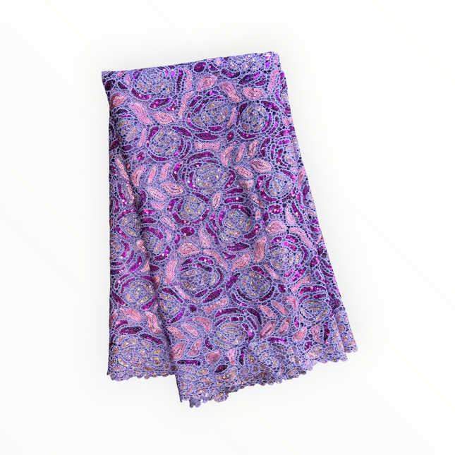 Premium Cord Lace with Sequins in Lilac / Purple / Pink – 5 Yards Piece (New Collection)
