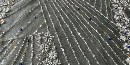 Luxurious Pearl / Beaded Lace - Gray / Silver - 1 yard