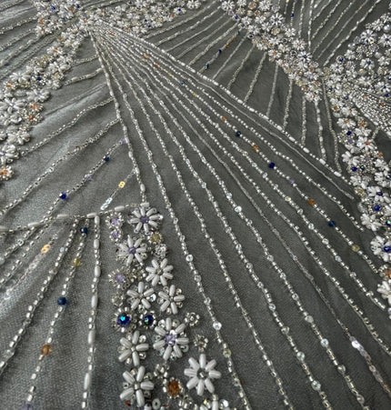 Luxurious Pearl / Beaded Lace - Gray / Silver - 1 yard