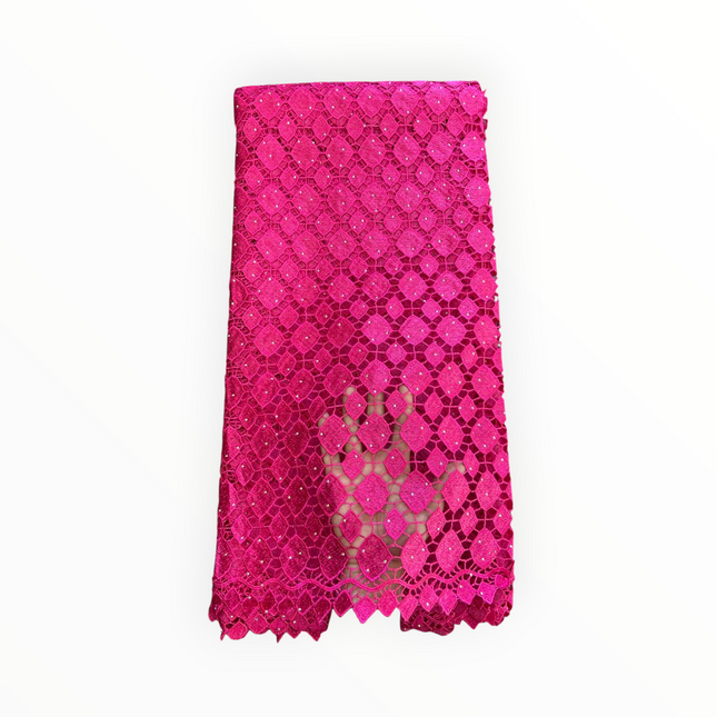 Top Quality Cord Lace Fabric in Fuscia Pink - 5 Yards