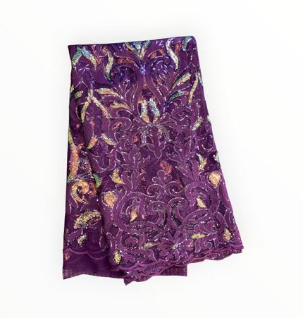 French Lace with Sequins in Purple – 5 Yards Piece
