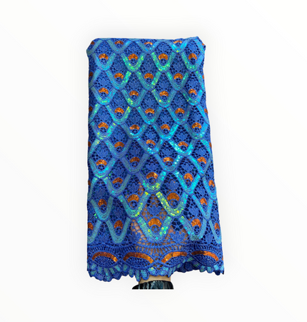 Premium Cord Lace with Sequins in Royal Blue / Orange – 5 Yards Piece (New Collection)