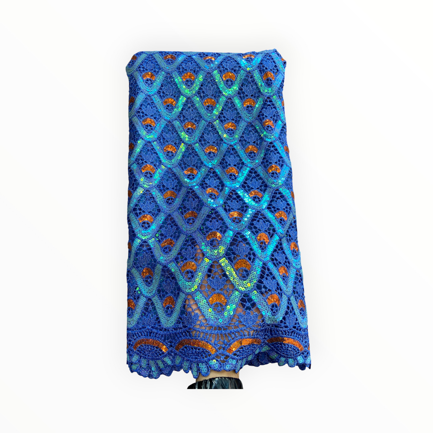 Premium Cord Lace with Sequins in Royal Blue / Orange – 5 Yards Piece (New Collection)