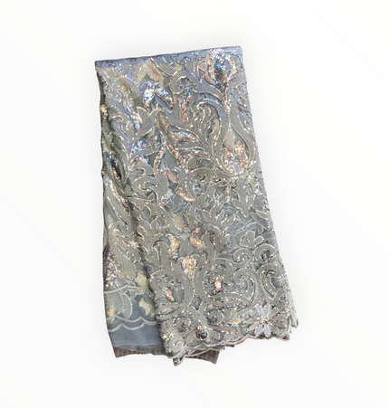 French Lace with Sequins in Gray – 5 Yards Piece