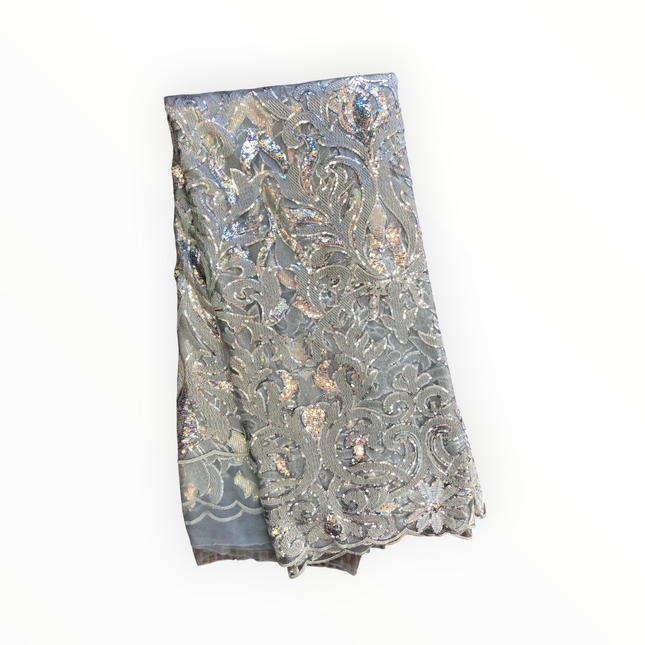 French Lace with Sequins in Gray – 5 Yards Piece