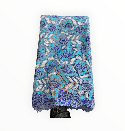 Premium Cord Lace with Sequins in Sky Blue / Royal Blue / White – 5 Yards Piece (New Collection)