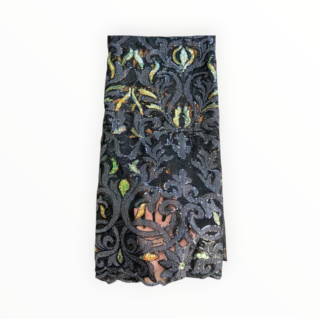 French Lace with Sequins in Black – 5 Yards Piece