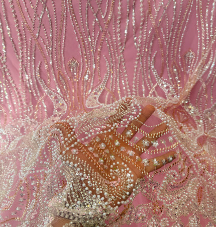 Prestige Pink Pearl Beaded Lace / Metre