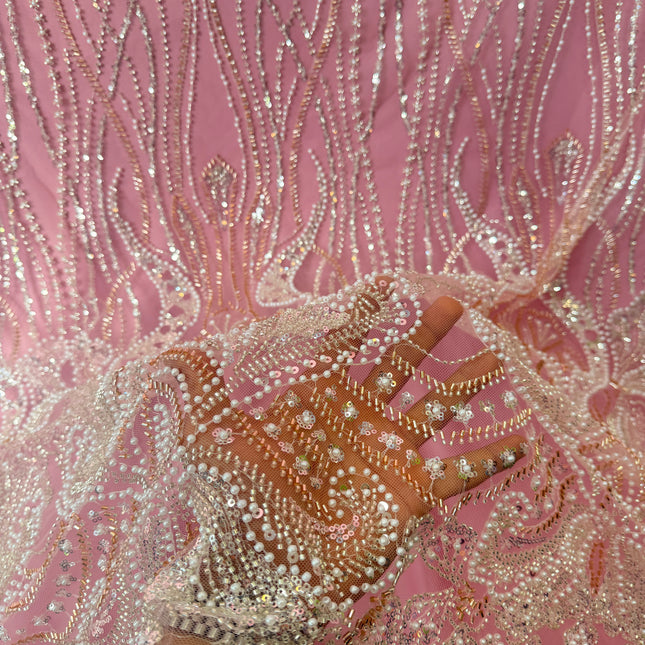 Prestige Pink Pearl Beaded Lace / Metre
