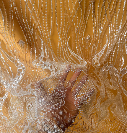 Prestige Gold Pearl Beaded Lace / Metre