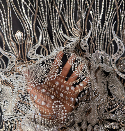 Prestige Black Pearl Beaded Lace / Metre