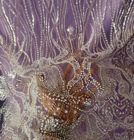 Prestige Lilac Purple Pearl Beaded Lace / Metre