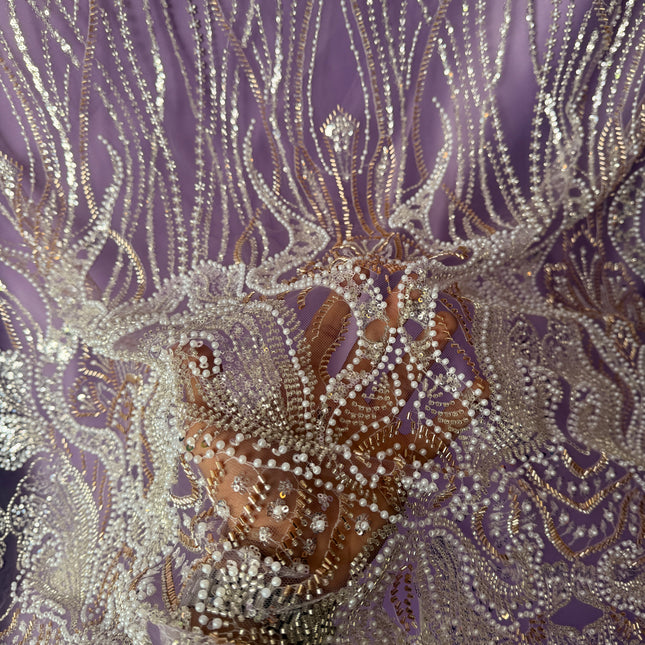 Prestige Lilac Purple Pearl Beaded Lace / Metre