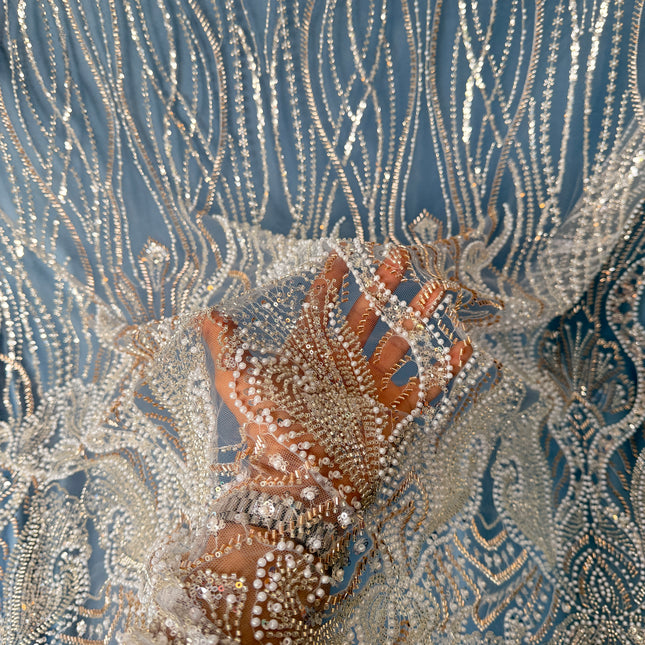 Prestige Light Blue Pearl Beaded Lace / Metre