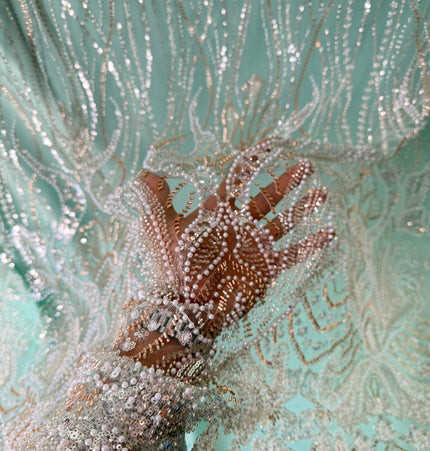 Prestige Mint Green Pearl / Beaded Lace / Metre