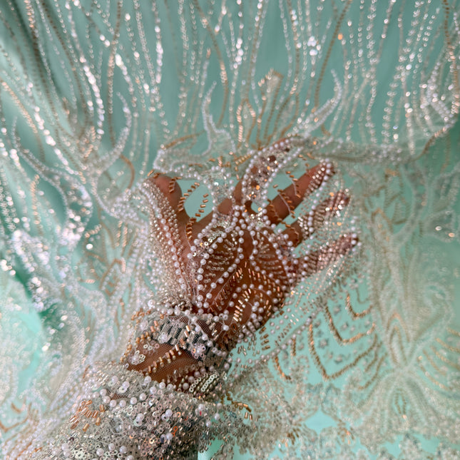 Prestige Mint Green Pearl / Beaded Lace / Metre