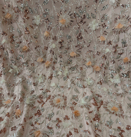 Stunning Peach 3D Beaded Lace Fabric / Metre