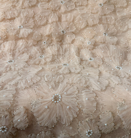 Fluffy Light Beige Beaded Lace