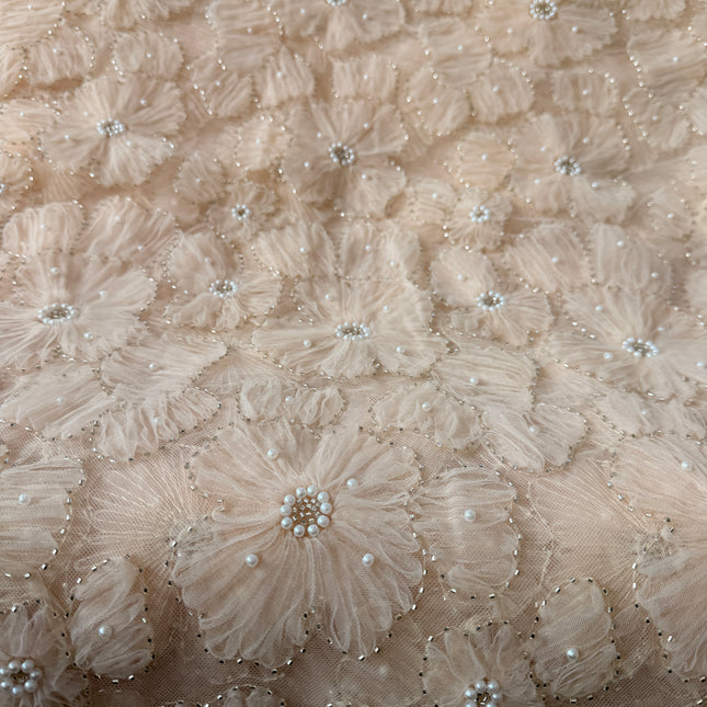 Fluffy Light Beige Beaded Lace