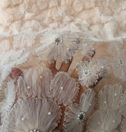 Fluffy Light Beige Beaded Lace